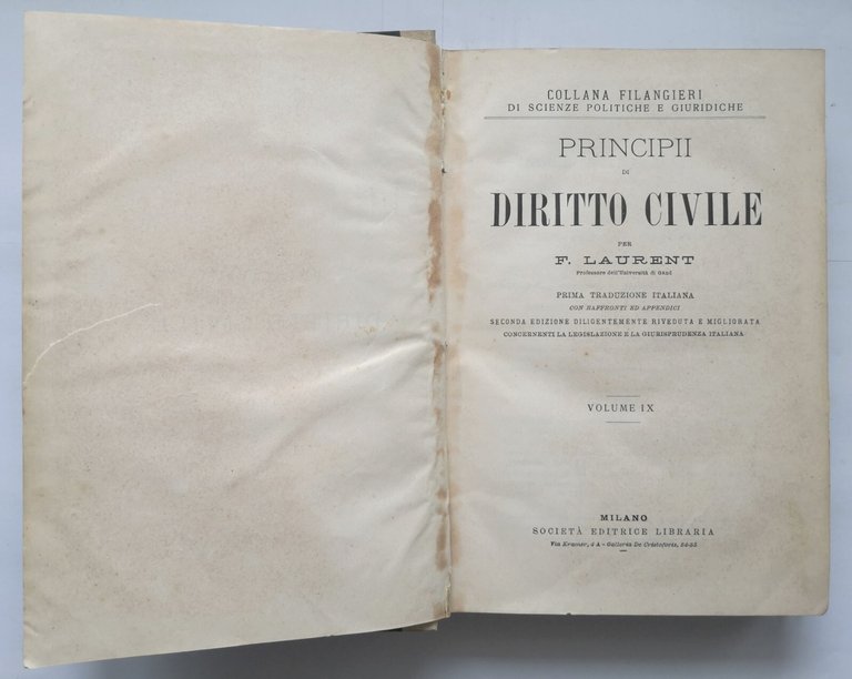 PRINCIPI DI DIRITTO CIVILE Laurent volume 9 Società Editrice Libraria …