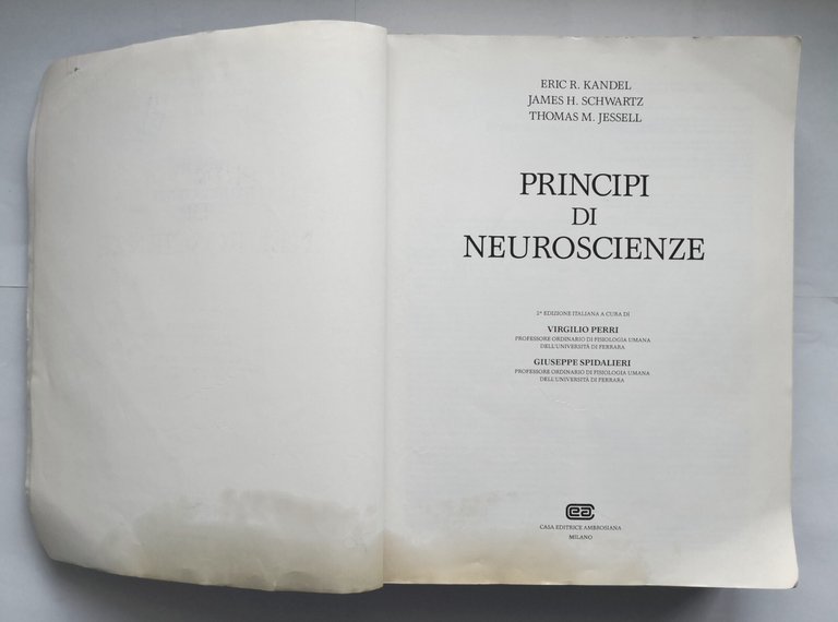 PRINCIPI DI NEUROSCIENZE Kandel Schwartz Jessell 1998 Ambrosiana Libro manuale
