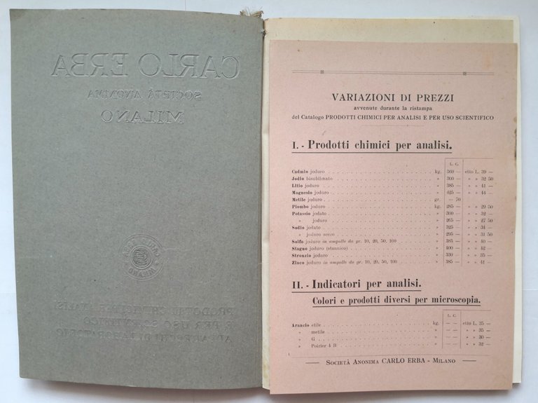 PRODOTTI CHIMICI PER ANALISI E PER USO SCIENTIFICO APPARECCHI DI …