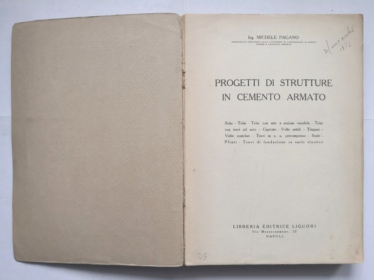 PROGETTI DI STRUTTURE IN CEMENTO ARMATO di Michele Pagano 1953 …