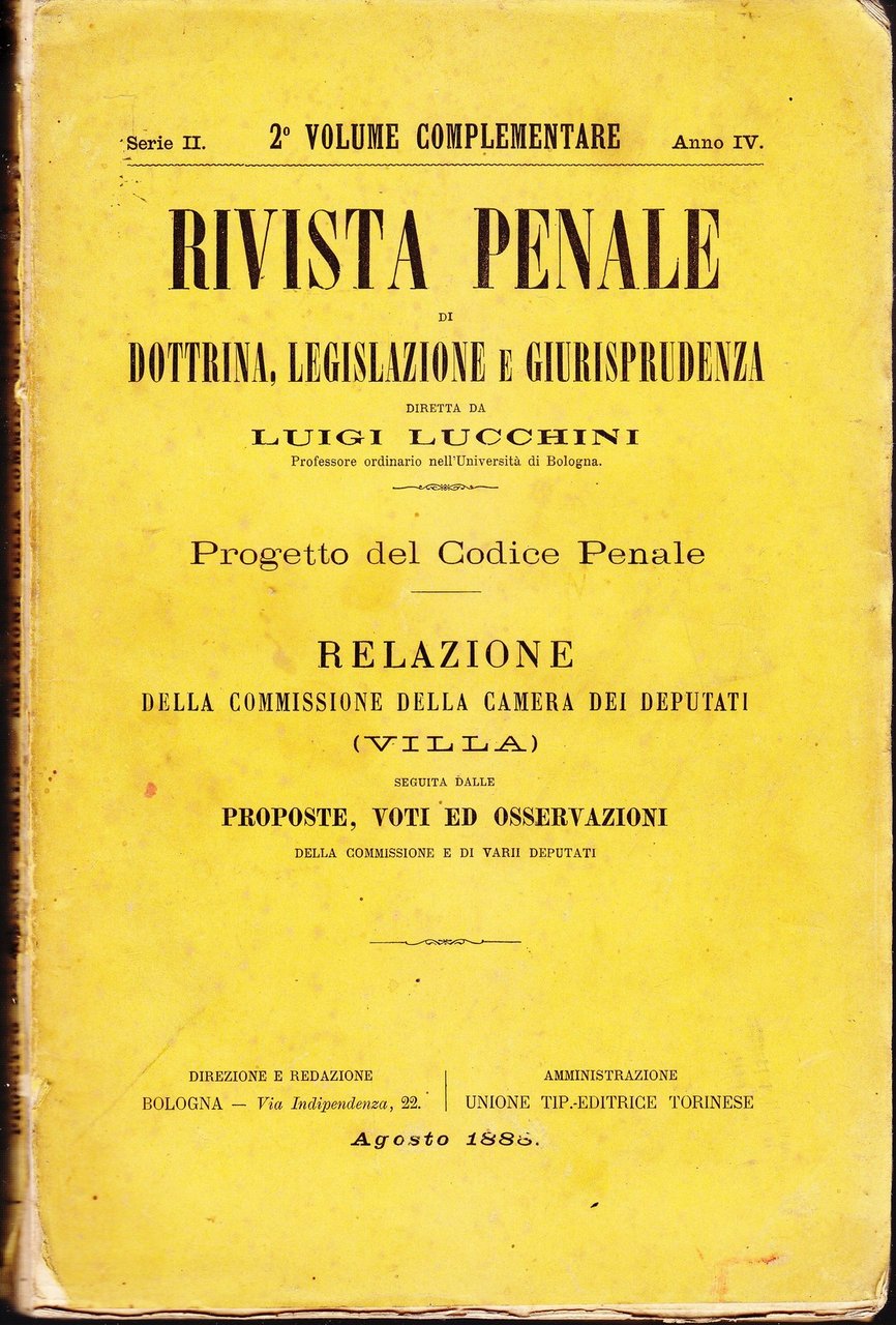 PROGETTO DEL CODICE PENALE 1886 relazione camera deputati di Mancini …