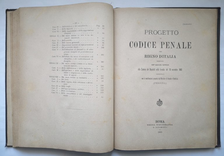 PROGETTO DI CODICE PENALE PEL REGNO D'ITALIA di Pessina 1885 …