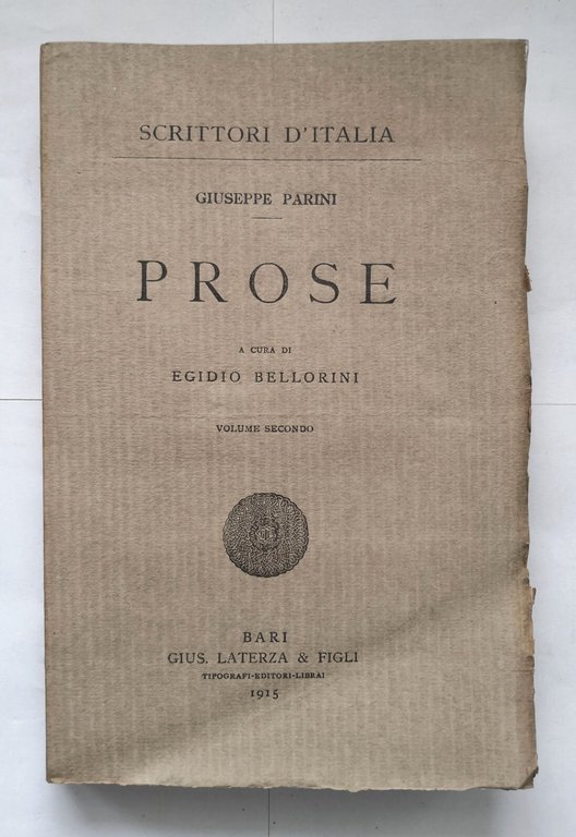 PROSE di Giuseppe Parini 2 volumi a cura di Egidio …