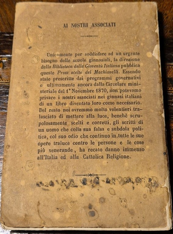 PROSE SCELTE di Niccolò Machiavelli 1871 Oratorio San Francesco di …