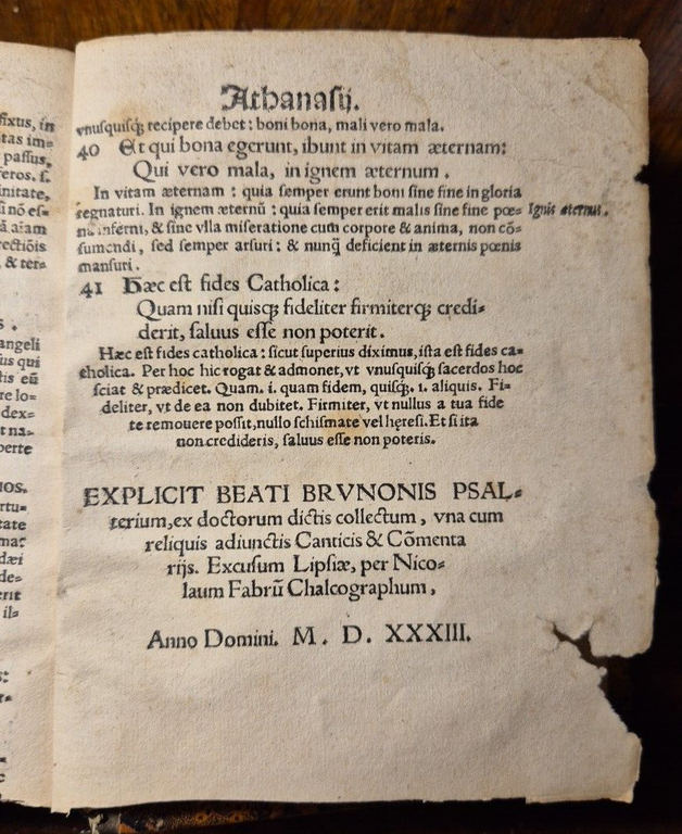 Psalterium Beati Brunonis 1533 Nicolaum Fabrum Lipsia libro antico malridotto