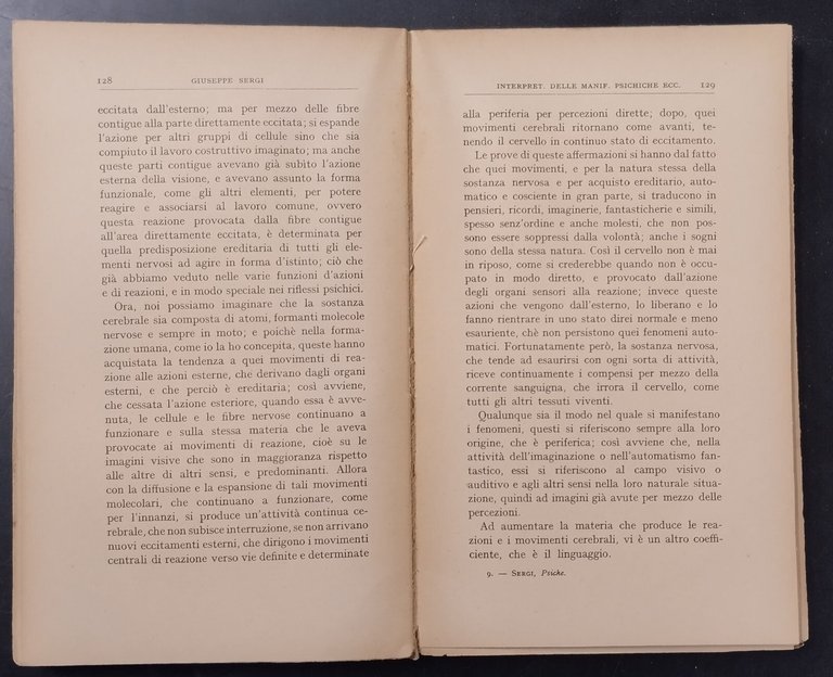 PSICHE GENESI EVOLUZIONE di Giuseppe Sergi 1930 Fratelli Bocca Libro …
