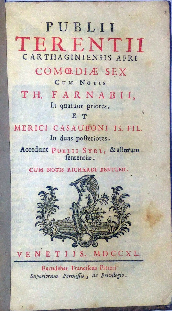 PUBLII TERENTII COMOEDIAE SEX cum notis Farnabii 1740 Pitteri Libro …