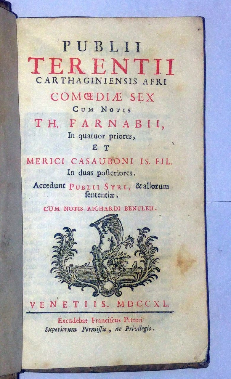 PUBLII TERENTII COMOEDIAE SEX cum notis Farnabii 1740 Pitteri Venezia …