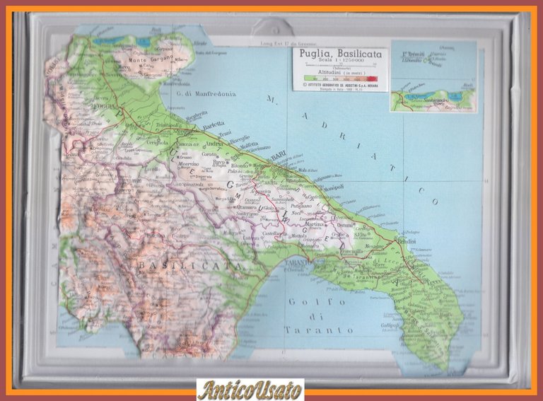 PUGLIA CARTA GEOGRAFICA in rilievo Geoplastic De Agostini anni '70 … | Immagine Gallery 1