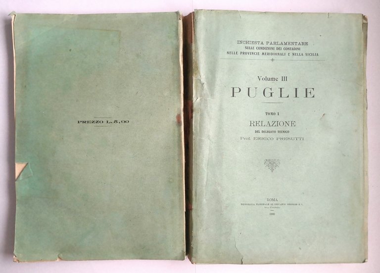 PUGLIE Relazione condizione contadini di Presutti volume 3 tomo 1 …