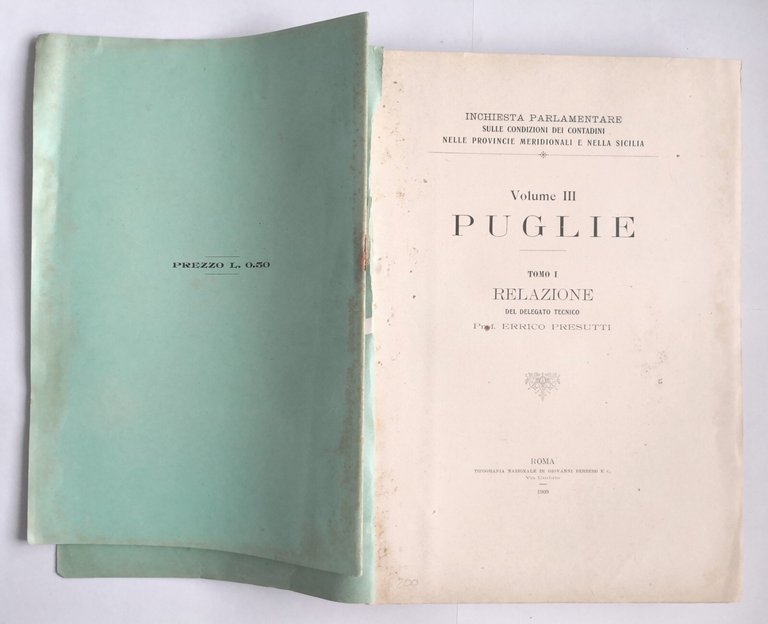 PUGLIE Relazione condizione contadini di Presutti volume 3 tomo 1 …