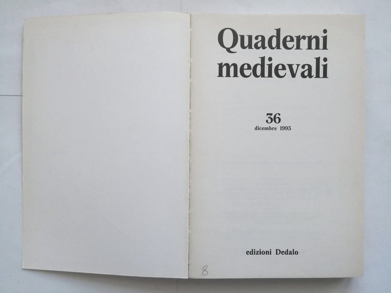QUADERNI MEDIEVALI 36 dicembre 1993 Dedalo rivista Cardini Corsi Attolini …
