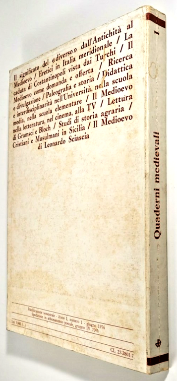 QUADERNI MEDIEVALI numero 1 giugno 1976 Dedalo RIVISTA STORIA LIBRO …