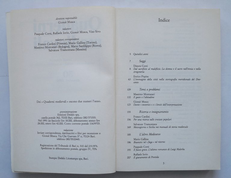 QUADERNI MEDIEVALI Numero 30 dicembre 1990 Dedalo Libro Cardini Musca …