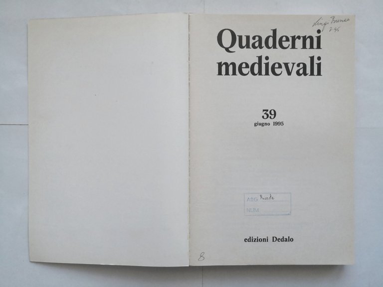 QUADERNI MEDIEVALI Numero 39 1995 Dedalo rivista