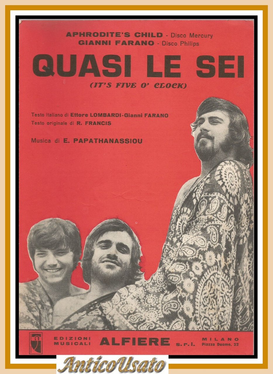 QUASI LE SEI Aphrodite's child spartito per canto mandolino e …