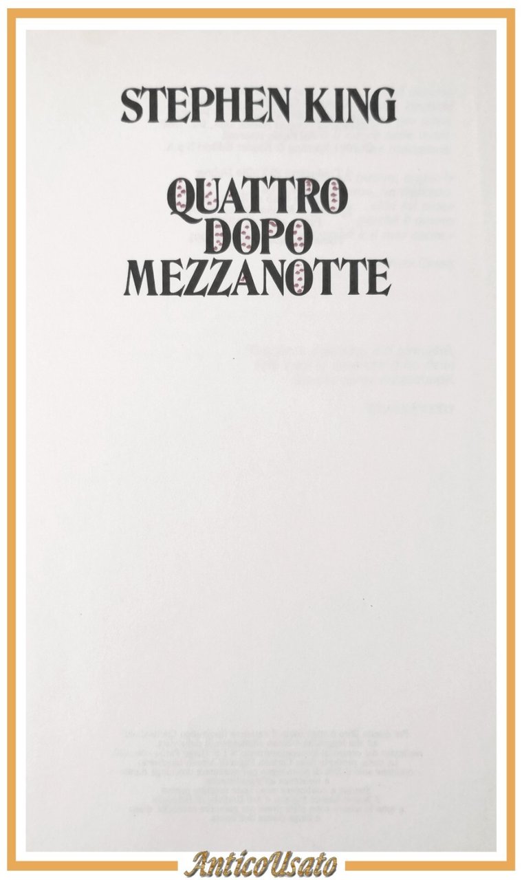 QUATTRO DOPO MEZZANOTTE di Stephen King 1991 Sperling and Kupfer …