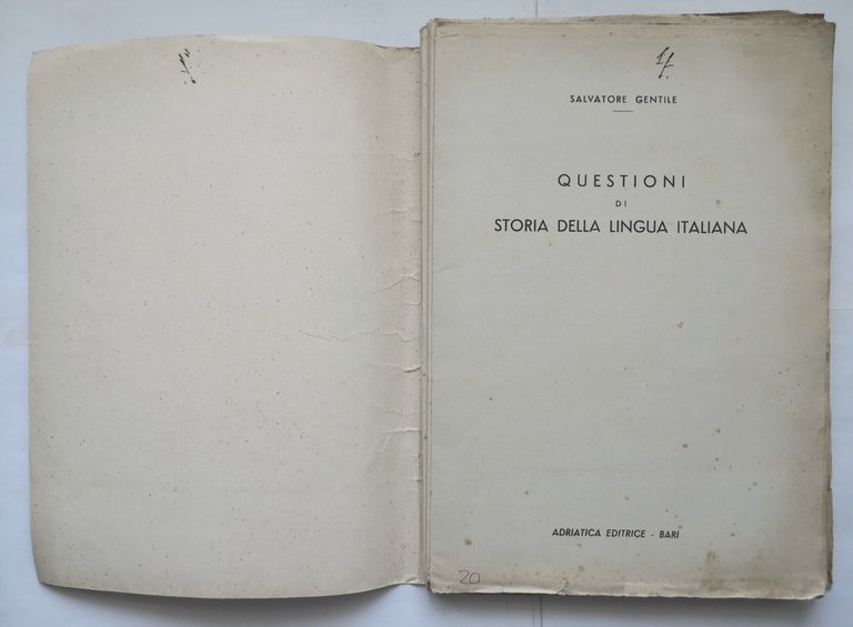 QUESTIONI DI STORIA DELLA LINGUA ITALIANA Salvatore Gentile Libro Adriatica