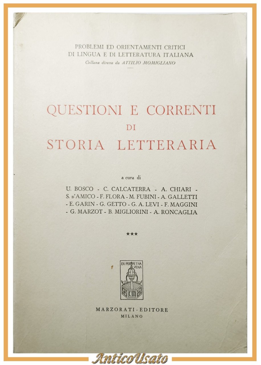 QUESTIONI E CORRENTI DI STORIA LETTERARIA Momigliano 1968 Marzorati Libro