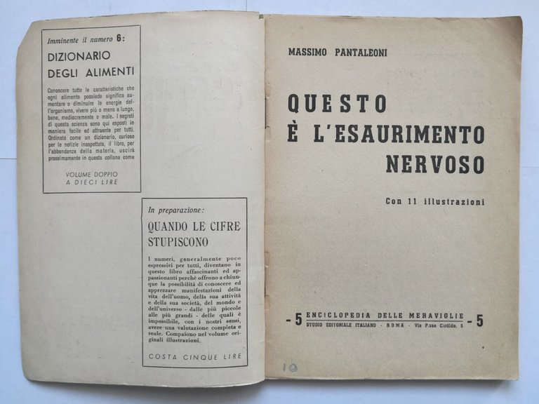 QUESTO È L'ESAURIMENTO NERVOSO di Massimo Pantaleoni 1944 Libro Studio …