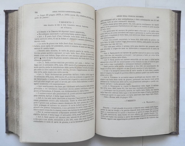 RACCOLTA LEGGI SPECIALI E CONVENZIONI INTERNAZIONALI REGNO D'ITALIA 1880 Libro