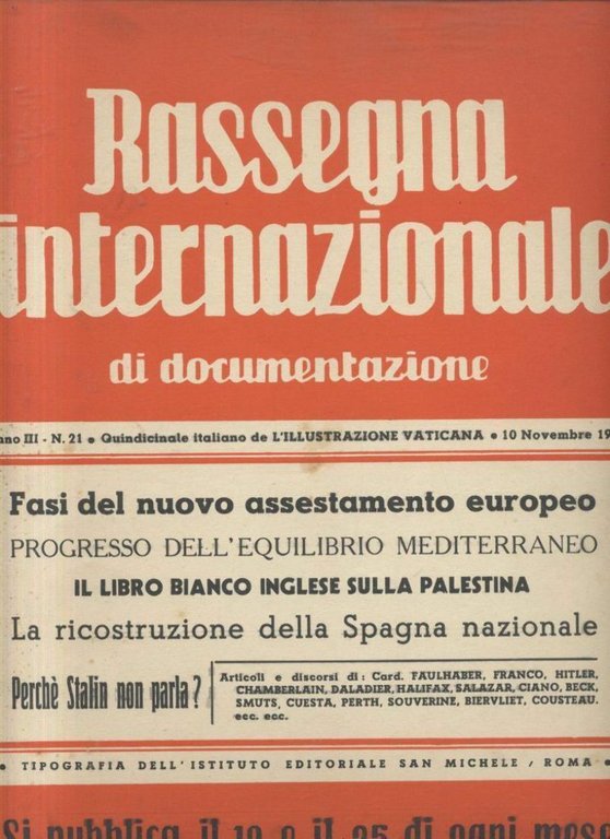 RASSEGNA INTERNAZIONALE DI DOCUMENTAZIONE 19 numeri 1938 rivista fascismo