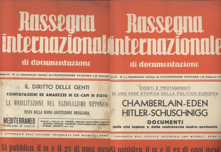 RASSEGNA INTERNAZIONALE DI DOCUMENTAZIONE 19 numeri 1938 rivista fascismo