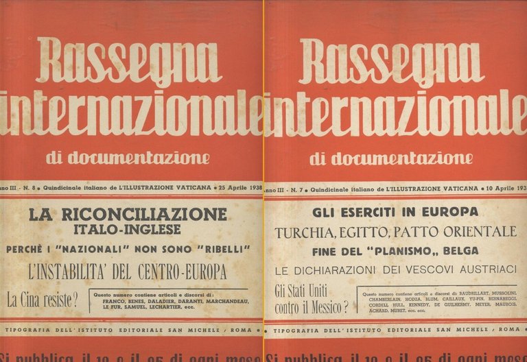 RASSEGNA INTERNAZIONALE DI DOCUMENTAZIONE 19 numeri 1938 rivista fascismo