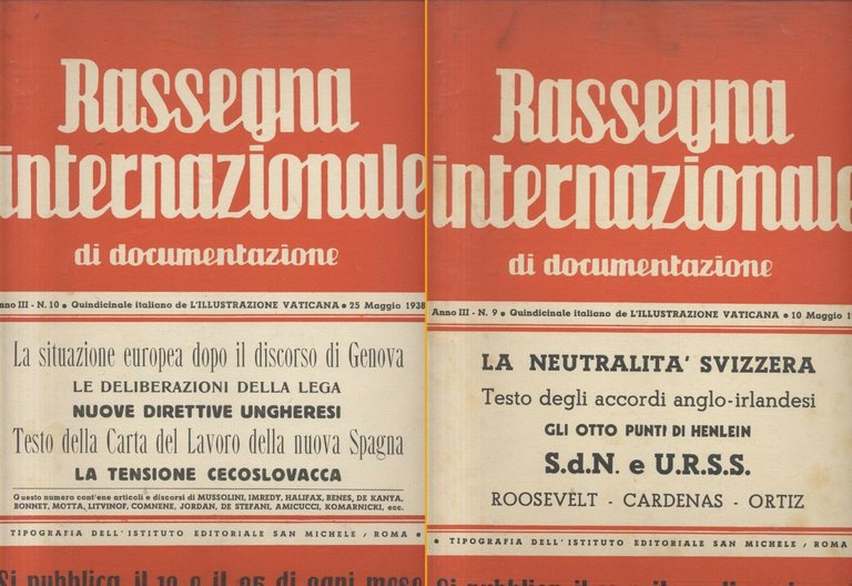 RASSEGNA INTERNAZIONALE DI DOCUMENTAZIONE 19 numeri 1938 rivista fascismo