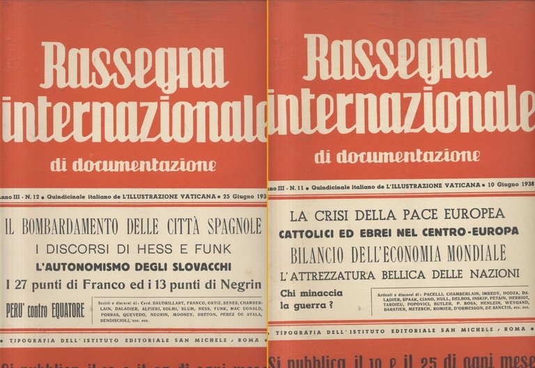 RASSEGNA INTERNAZIONALE DI DOCUMENTAZIONE 19 numeri 1938 rivista fascismo