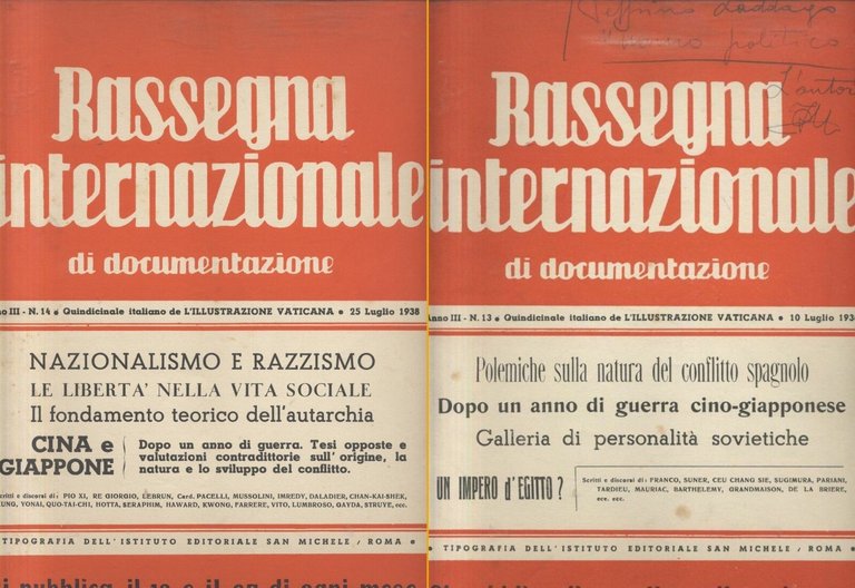 RASSEGNA INTERNAZIONALE DI DOCUMENTAZIONE 19 numeri 1938 rivista fascismo