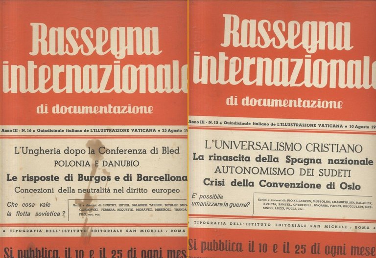 RASSEGNA INTERNAZIONALE DI DOCUMENTAZIONE 19 numeri 1938 rivista fascismo