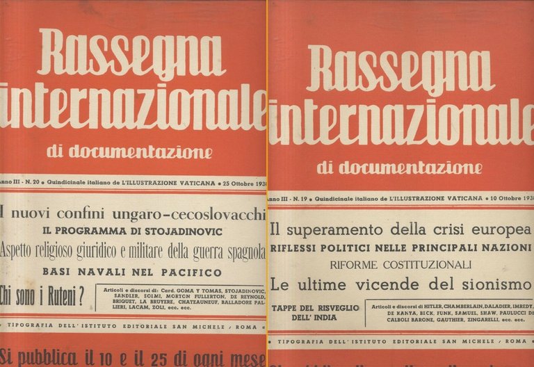 RASSEGNA INTERNAZIONALE DI DOCUMENTAZIONE 19 numeri 1938 rivista fascismo