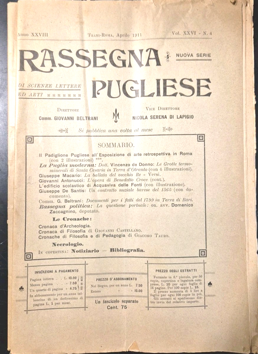 RASSEGNA PUGLIESE di Scienze Lettere e Arti APRILE 1911 Grotte …
