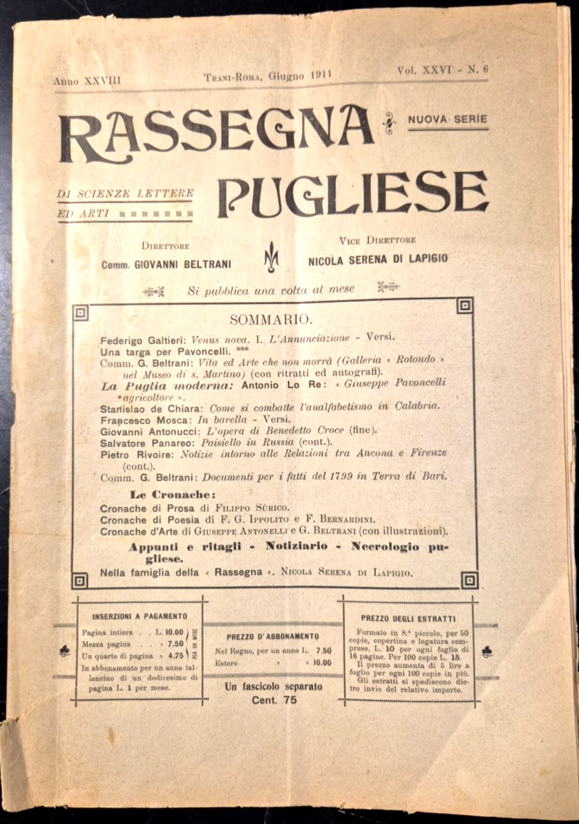 RASSEGNA PUGLIESE di Scienze Lettere e Arti GIUGNO 1911 terra …