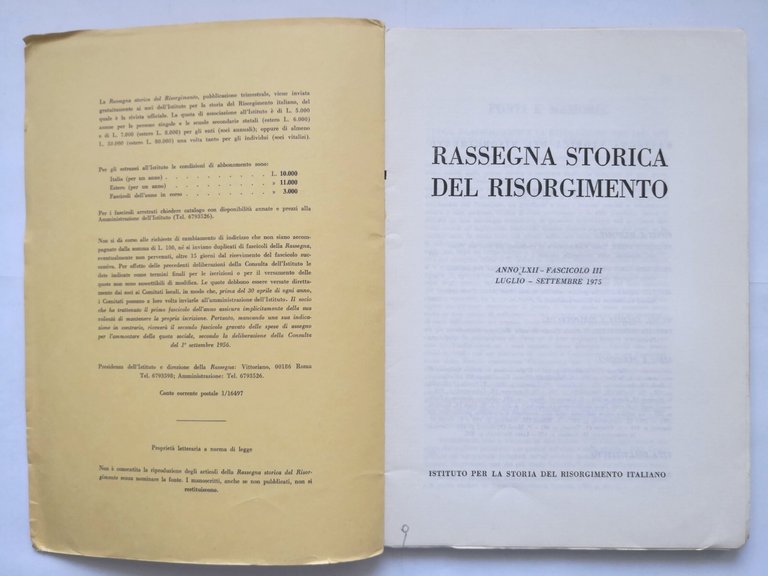 RASSEGNA STORICA DEL RISORGIMENTO fascicolo 3 luglio settembre 1975 rivista