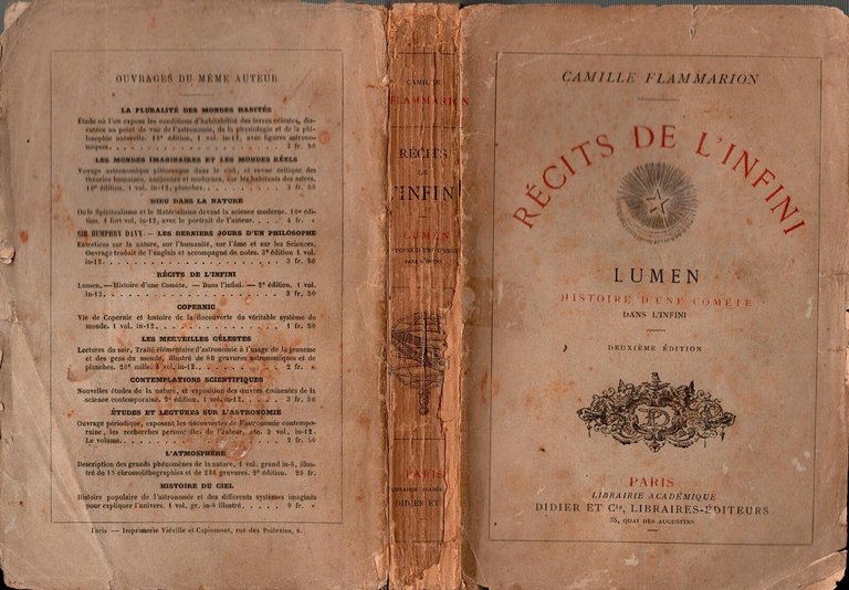 RECITS DE L'INFINI LUMEN HISTOIRE D'UNE COMETE di Flammarion 1873 …