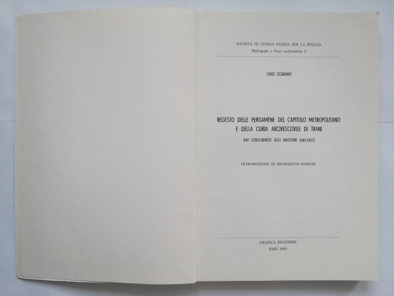 REGESTO DELLE PERGAMENE DEL CAPITOLO METROPOLITANO di Luigi Scarano 1983 …
