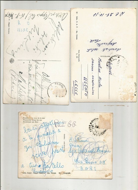 Reggio Calabria 3 cartoline 1957 Viale Zerbi Lungomare ponte libertà …