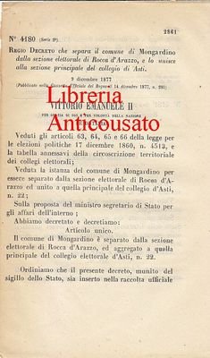 Regio Decreto SEPARAZIONE SEZIONE ELETTORALE MONGARDINO DA ROCCA D ARAZZO …