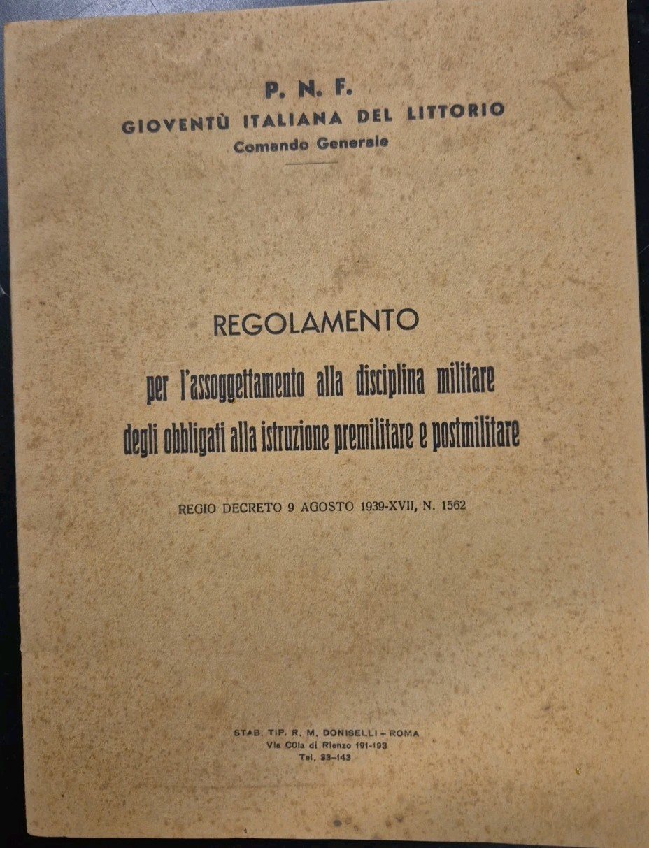 REGOLAMENTO PER ASSOGGETTAMENTO DISCIPLINA MILITARE premilitare postmilitar 1928