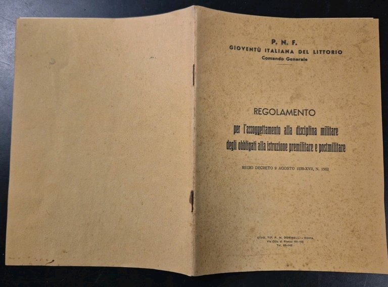REGOLAMENTO PER ASSOGGETTAMENTO DISCIPLINA MILITARE premilitare postmilitar 1928