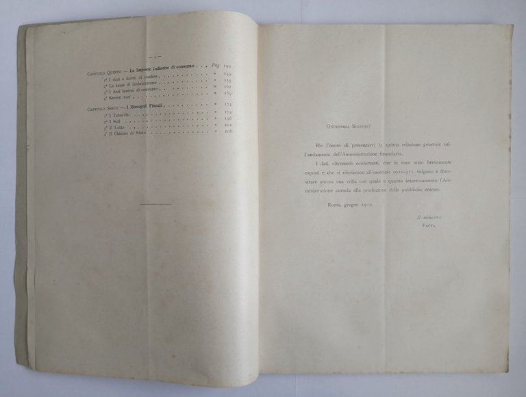 RELAZIONE GENERALE SULLA AMMINISTRAZIONE DELLE FINANZE 1912 libro Camera Deputat