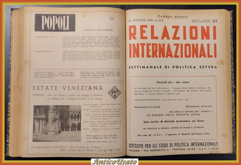 RELAZIONI INTERNAZIONALI Settimanale di Politica estera 1941 15 numeri rilegati | Immagine Gallery 2
