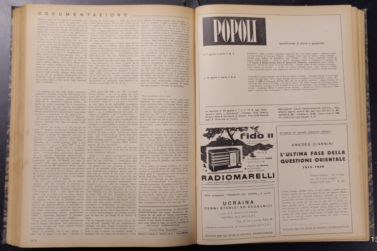 RELAZIONI INTERNAZIONALI Settimanale di Politica estera 1941 15 numeri rilegati