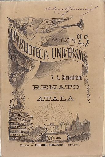 RENATO ATALA di Chateaubriand 1883 Sonzogno Biblioteca Universale libro Antico