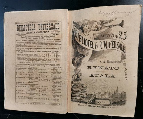 RENATO ATALA di Chateaubriand 1883 Sonzogno Biblioteca Universale libro Antico
