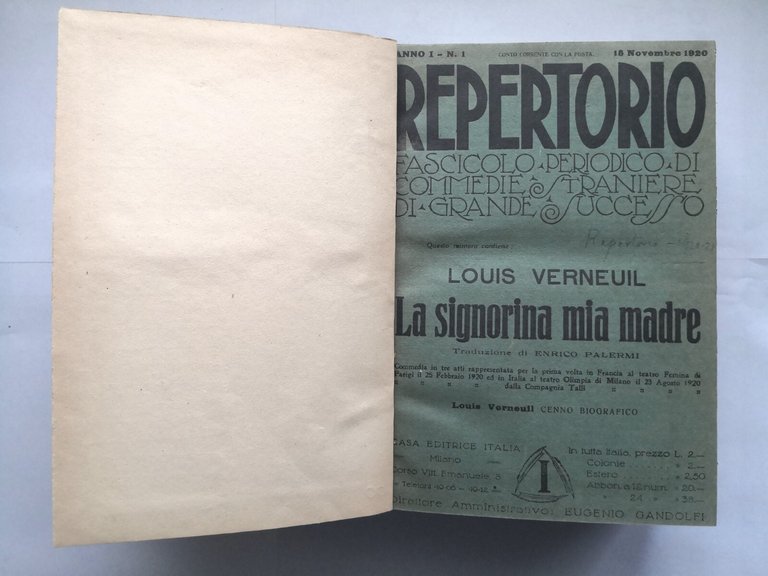 REPERTORIO anno 1 primi 12 numeri rivista di commedie straniere …