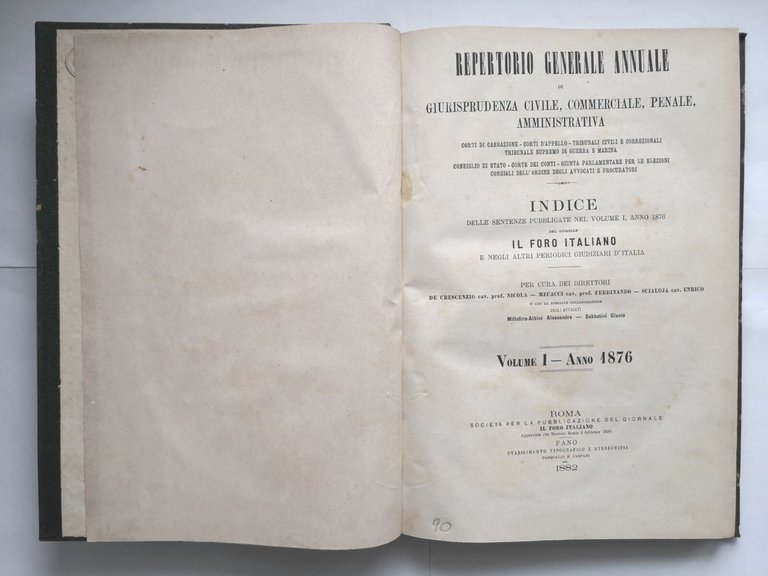 REPERTORIO GENERALE ANNUALE DI GIURISPRUDENZA 1876 volume I 1882 libro …