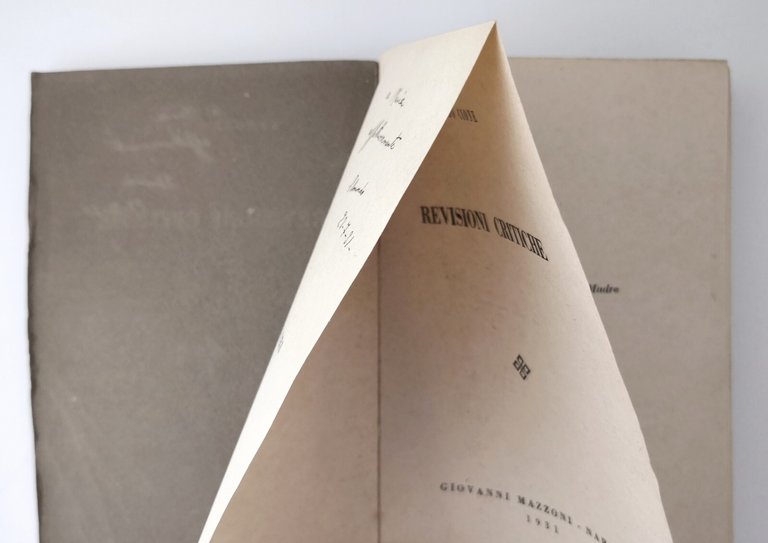 REVISIONI CRITICHE di Edmondo Cione 1931 Mazzoni Libro Autografo dell'autore
